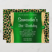Invitation Green Gold Leopard Foil Gem Heart 21e anniversaire (Devant / Derrière)
