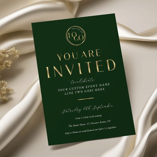 Invitation Green & Gold Logo Elegant Business Event Gala
