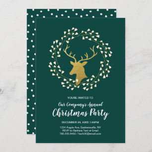 Invitation Green & Gold Modern Noël Soirée de Noël