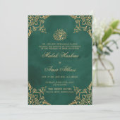 Invitation Green Gold Oriental Design Mariage musulman islami (Debout devant)