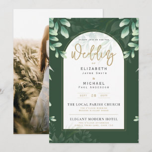 Invitation Green Gold PHOTO Mariage Inviter LeahG