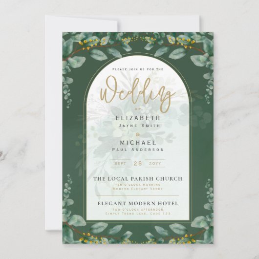 Invitation Green Gold PHOTO Mariage Inviter LeahG (Devant)