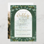 Invitation Green Gold PHOTO Mariage Inviter LeahG (Devant / Derrière)