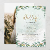 Invitation Green Gold PHOTO Mariage Inviter LeahG (Devant / Derrière)