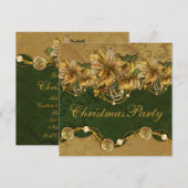 Invitation Green Gold Poinsettia Gold (Devant / Derrière)
