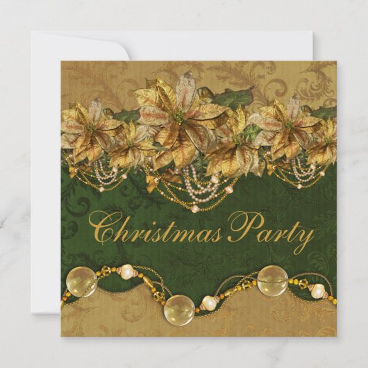 Invitation Green Gold Poinsettia Gold (Devant)