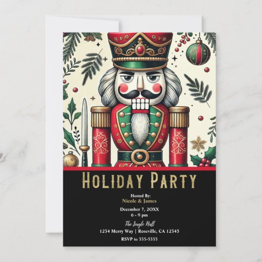 Invitation Green Gold Red Nutcracker Noël (Devant)