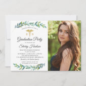 Invitation Green Gold RN Nursing Graduation Photo (Devant)