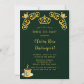 Invitation Green & Gold Royal Crown Damask Bride Tea Party (Devant)