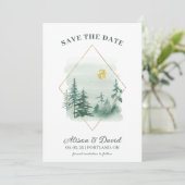 Invitation Green Gold Rustic Pine Trees Mariage Enregistrer l (Debout devant)