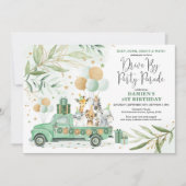Invitation Green Gold Safari Drive By Birthday Parade (Devant)
