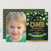 Invitation Green Gold Shamrock Lucky Charm 1er Anniversaire P (Devant / Derrière)