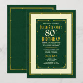 Invitation Green Gold Simple Homme's Classic 80th Birthday (Devant / Derrière)