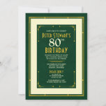 Invitation Green Gold Simple Homme's Classic 80th Birthday<br><div class="desc">Green Forêt, or, et ivoire simple art déco homme classique invitation à 80ème anniversaire. Les fleurs Art déco s'associent à des lignes classiques simples avec l'invitation du 80e anniversaire de cet homme vert de forêt, ivoire et or. Changez l'année à toute autre année d'anniversaire. Ou bien changer entièrement le libellé...</div>