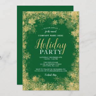Invitation Green Gold Snowflon Corporate Holiday