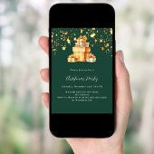 Invitation Green Gold stars cadeaux Noël