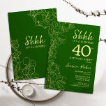 Invitation Green Gold Surprise 40e anniversaire<br><div class="desc">Green Gold Surprise 40th Birthday Invitation. Le minimaliste design féminin moderne présente des accents botaniques et des caractères typographiques. Carte invitation florale simple parfaite pour une célébration anniversaire surprise femme élégante.</div>