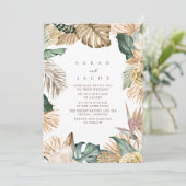 Invitation Green Gold Tropical Palm Beach Mariage (Debout devant)