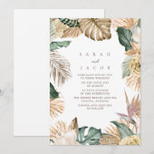 Invitation Green Gold Tropical Palm Beach Mariage (Devant / Derrière)