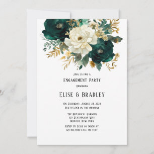Invitation Green Gold White Botanical Floral Engagement Party