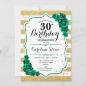 Invitation Green Gold & White Stripes Floral 30e anniversaire (Devant)