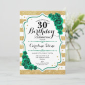 Invitation Green Gold & White Stripes Floral 30e anniversaire (Debout devant)