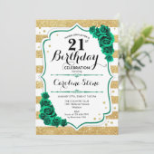 Invitation Green Gold White Stripes Rose 21e anniversaire (Debout devant)