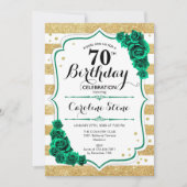 Invitation Green Gold White Stripes Rose 70e anniversaire (Devant)