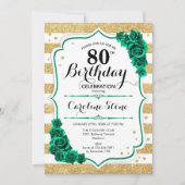Invitation Green Gold White Stripes Rose 80e anniversaire (Devant)