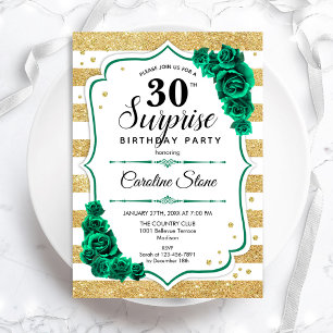 Invitation Green Gold White Surprise 30e anniversaire