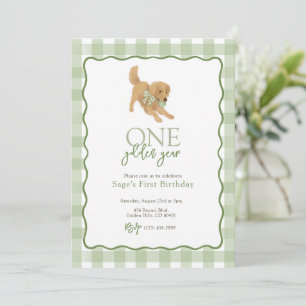 Invitation Green Golden Retriever Année Premier anniversaire