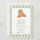 Invitation Green Goldendoodle Golden Year First Birthday (Devant)