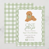 Invitation Green Goldendoodle Golden Year First Birthday (Devant / Derrière)