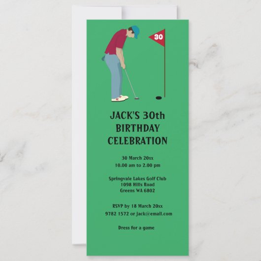 Invitation Green Golfer Putting Golf Ball Thème (Devant)