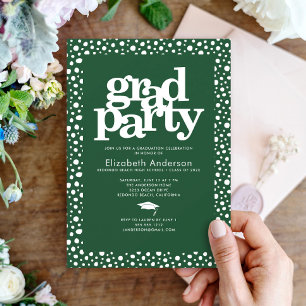 Invitation Green grad party audacieuse typographie moderne st