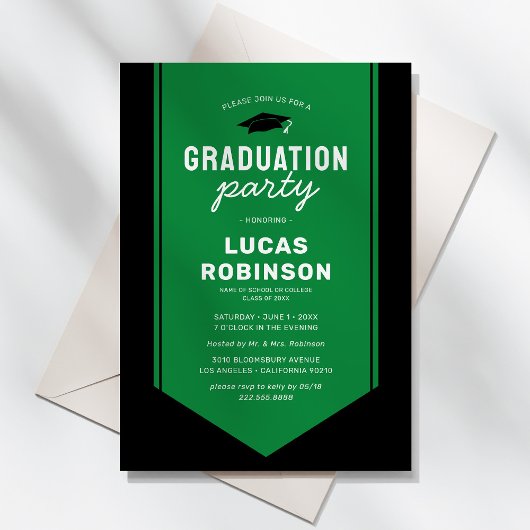 Invitation Green Graduate Stole Sash Party