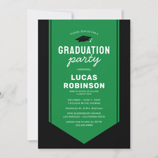 Invitation Green Graduate Stole Sash Party (Devant)