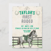 Invitation Green Grey 1er Rodéo avec anniversaire de cheval (Devant)