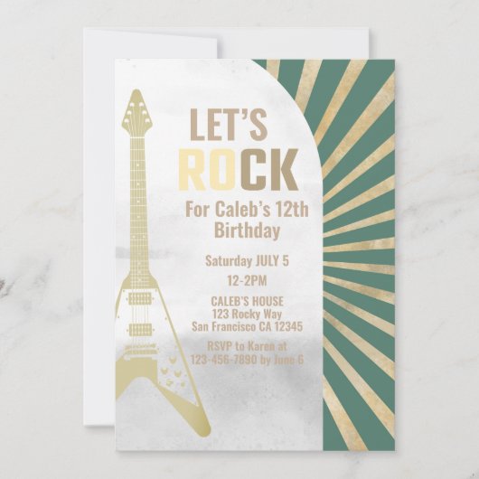 Invitation Green Guitare Rock et Roll Rockstar Anniversaire (Devant)