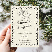 Invitation green hand drawn couple Whimsical Wedding 