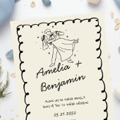 Invitation green hand drawn couple Whimsical Wedding 