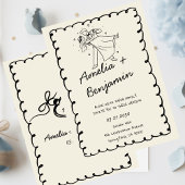 Invitation green hand drawn couple Whimsical Wedding 