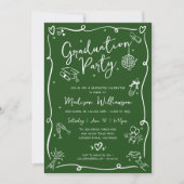 Invitation Green Hand Drawn Doodles Photo Graduation Party (Devant)