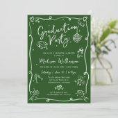 Invitation Green Hand Drawn Doodles Style Graduation Party (Debout devant)