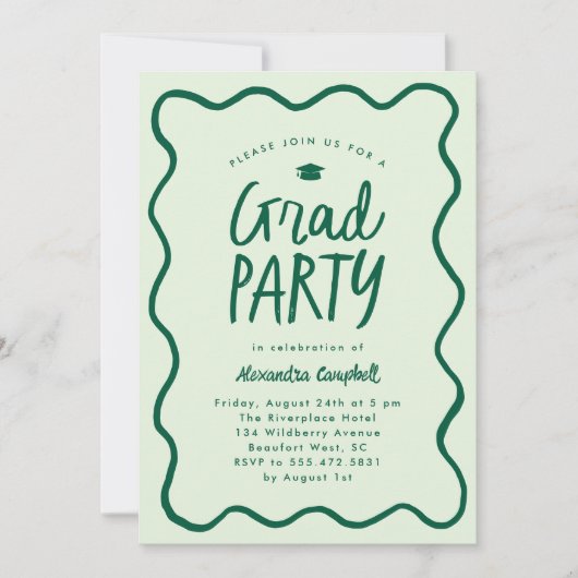 Invitation Green Hand Drawn Squiggle Graduation Party (Devant)