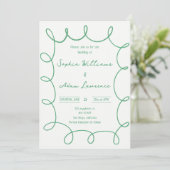 Invitation Green Hand Written Pinstripe Whimsical Wedding (Debout devant)