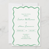 Invitation Green Hand Written Pinstripes Whimsical Wedding (Devant)