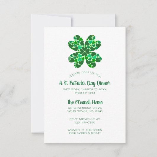 Invitation Green Hearts Shamrock St. Patricks Day Party (Devant)