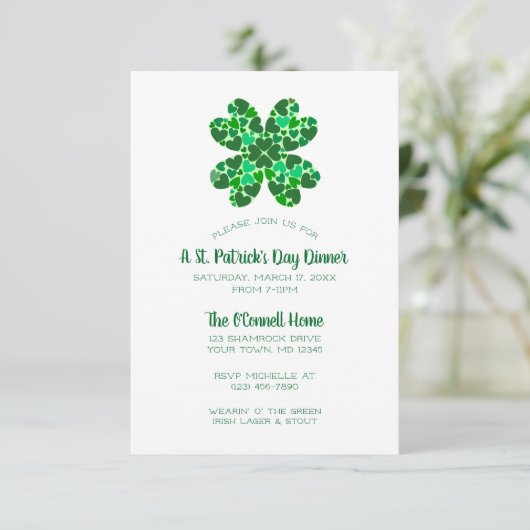Invitation Green Hearts Shamrock St. Patricks Day Party (Debout devant)