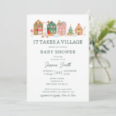 Invitation Green Il Faut Un Baby shower De Noël Village (Debout devant)